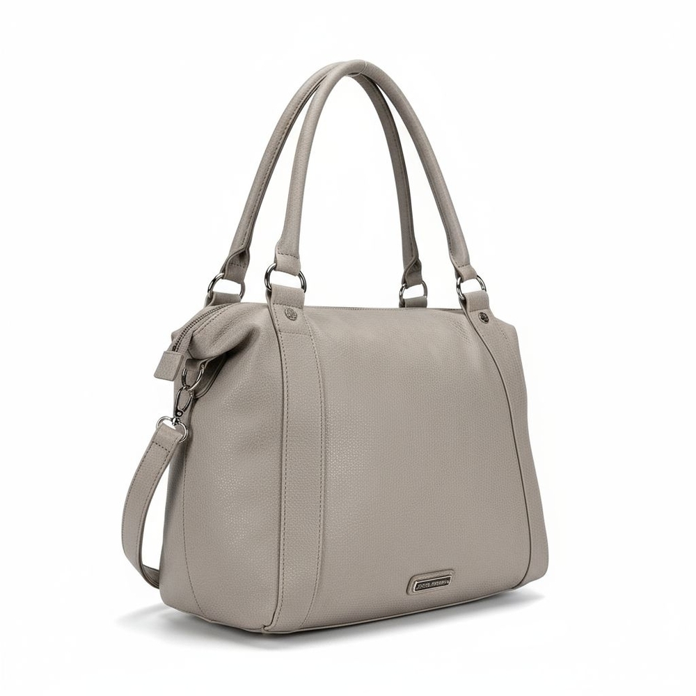 Steve Madden Faux Leather Extra Large Tote Purse Bag Beige Tan Silver Zipper - Picture 2 of 12